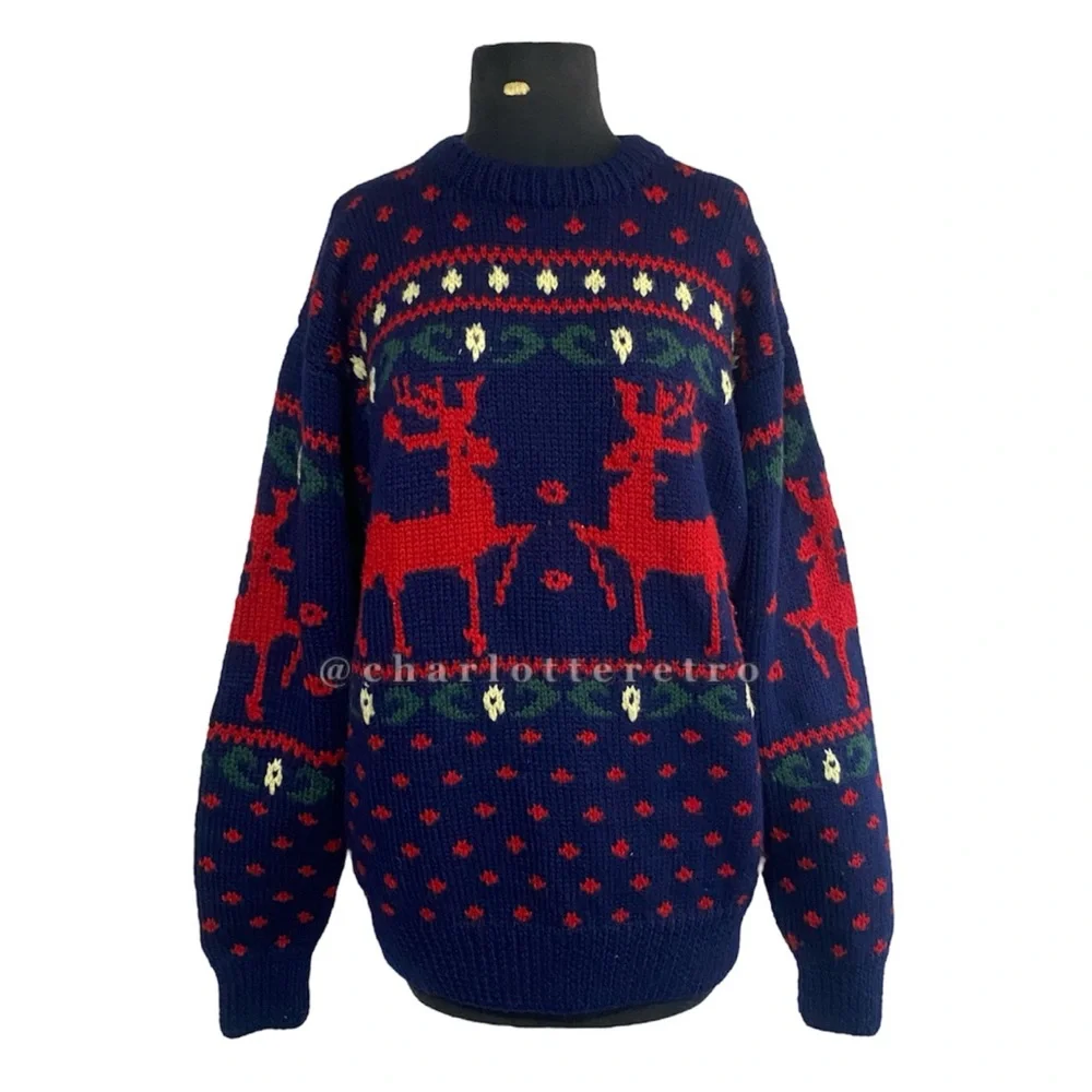 90s vtg GOKEYS Reindeer Sweater